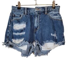 Kancan Signature Women's Ultra High-Rise Shorts Distressed Blue Denim Small